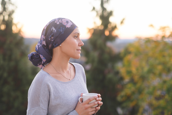 Woman with headwrap on